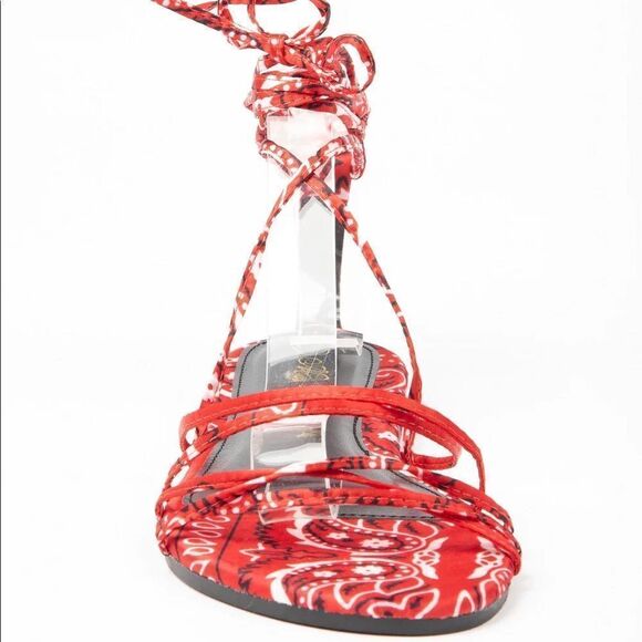 Red Bandana Lace Up Sandal - Picture 4 of 5